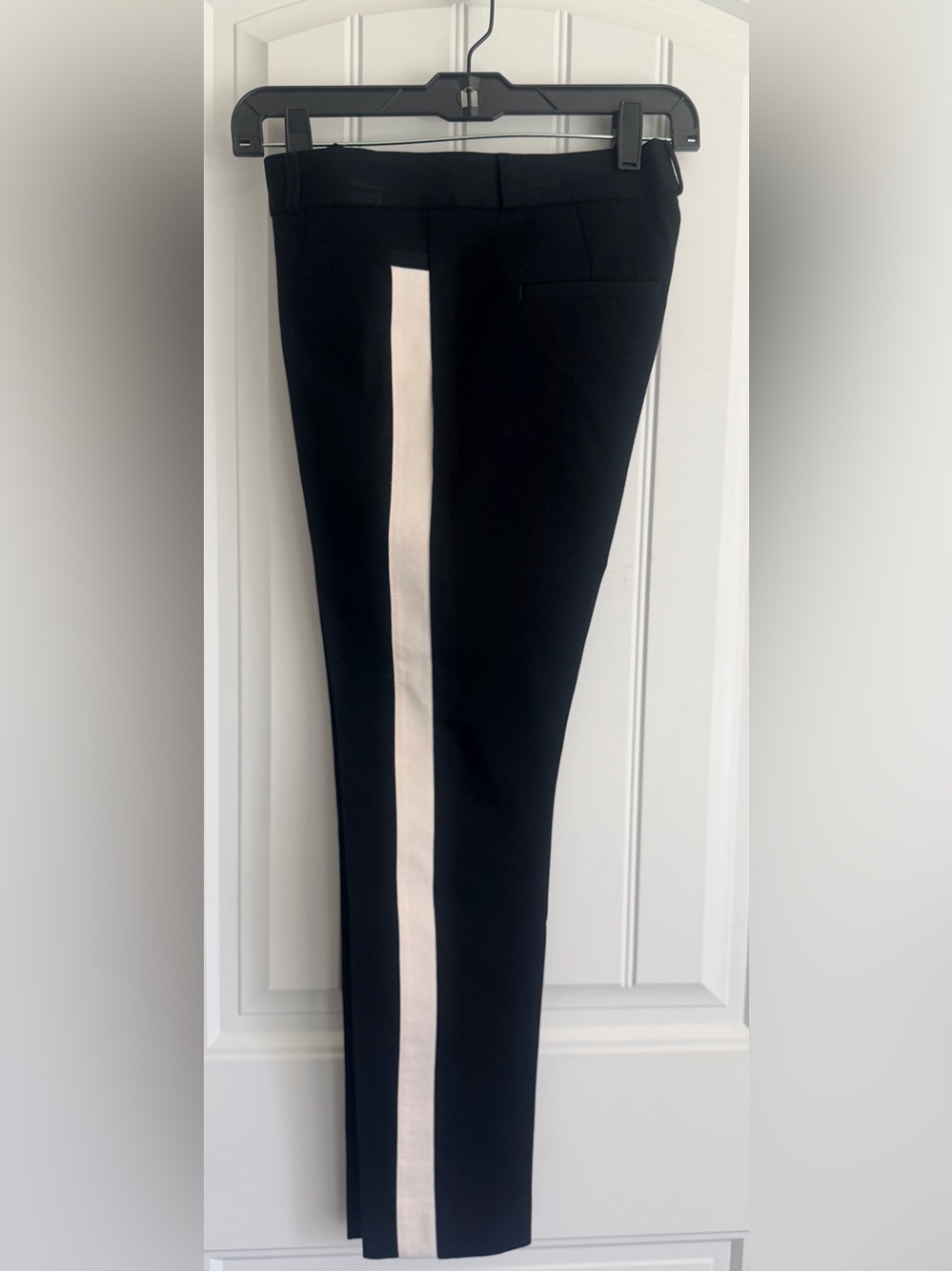Banana Republic Black Sloan Straight-Leg Ankle Pants with Cream Side Stripe
